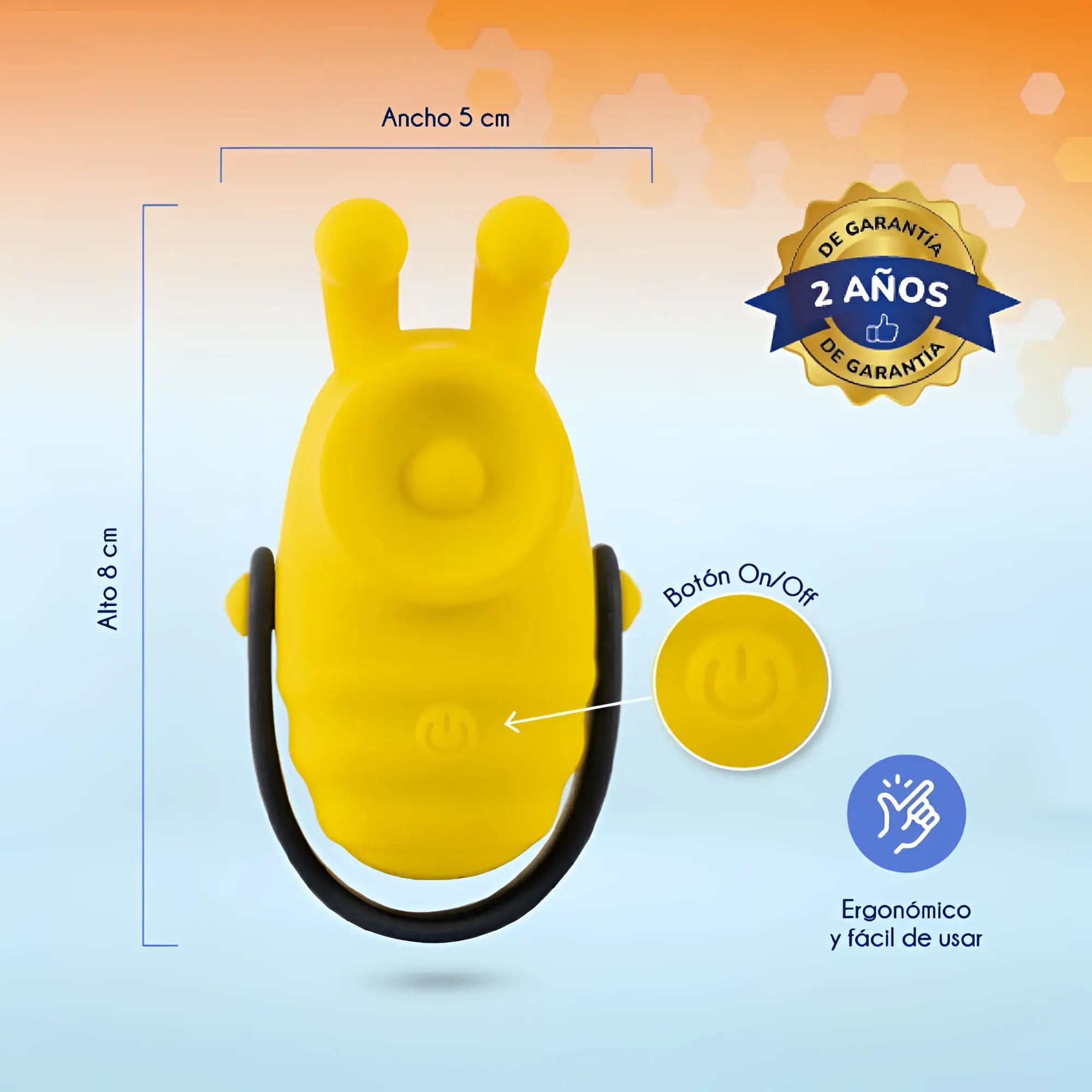 Bright yellow bunny-shaped silicone vibrator with black handle and on off button RAW Bumble Bee Pro Tapping Mini Massager