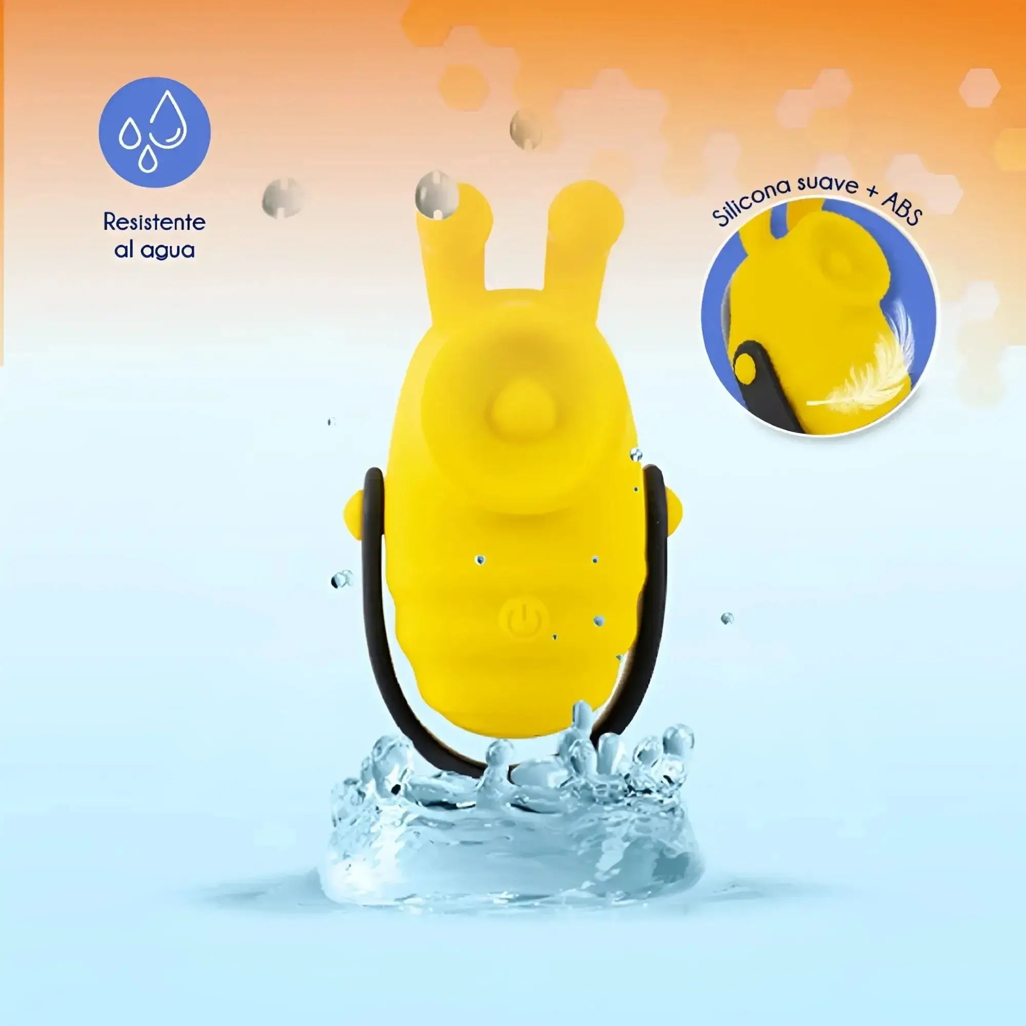 Yellow silicone and abs bunny-shaped waterproof vibrator with black handle from raw bumble bee pro tapping mini massager