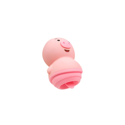 Pink silicone pig-shaped air freshener with smiling face and rolled-up tail shown with raw leyla pro usb rabbit vibrator