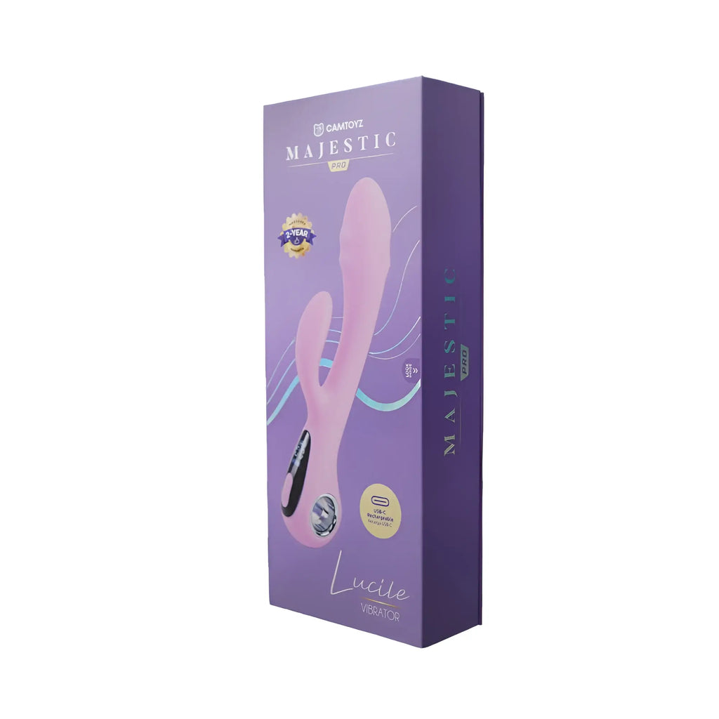 Pink raw lucile majestic pro usb g-spot vibrator with 10 modes in purple packaging for personal pleasure use