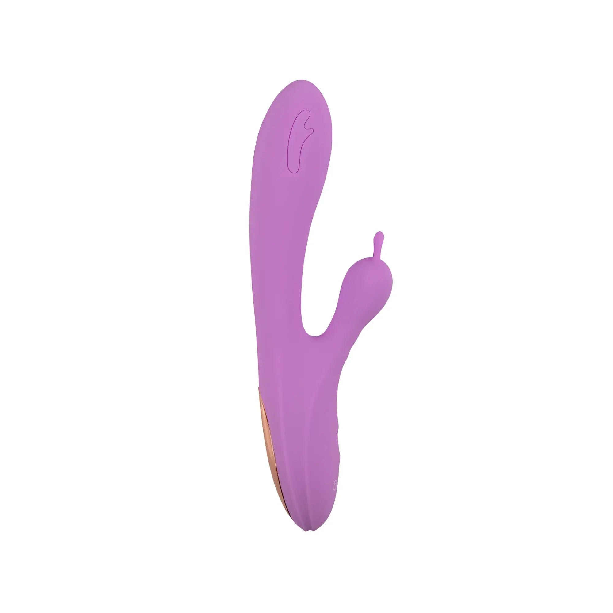 Purple silicone rabbit-shaped vibrator with gold-colored base from raw nelea pro usb rabbit vibrator product