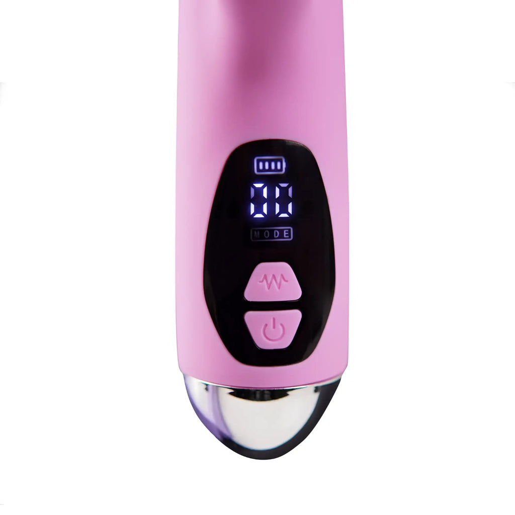 Raw Osma Majestic Pro USB 10 mode pearl rabbit vibrator with pink silicone handle and black LED control panel