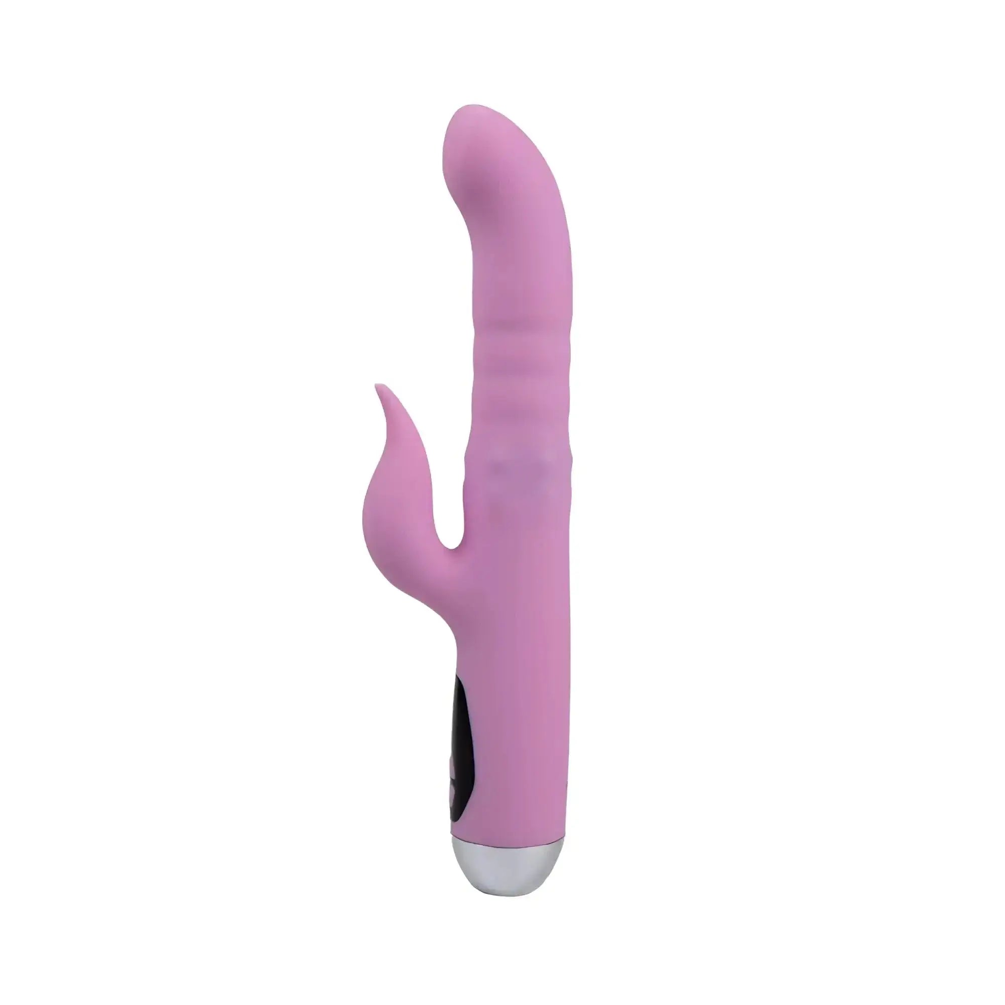 Pink silicone rabbit-shaped vibrator with silver base and black control panel from RAW Osma Majestic Pro