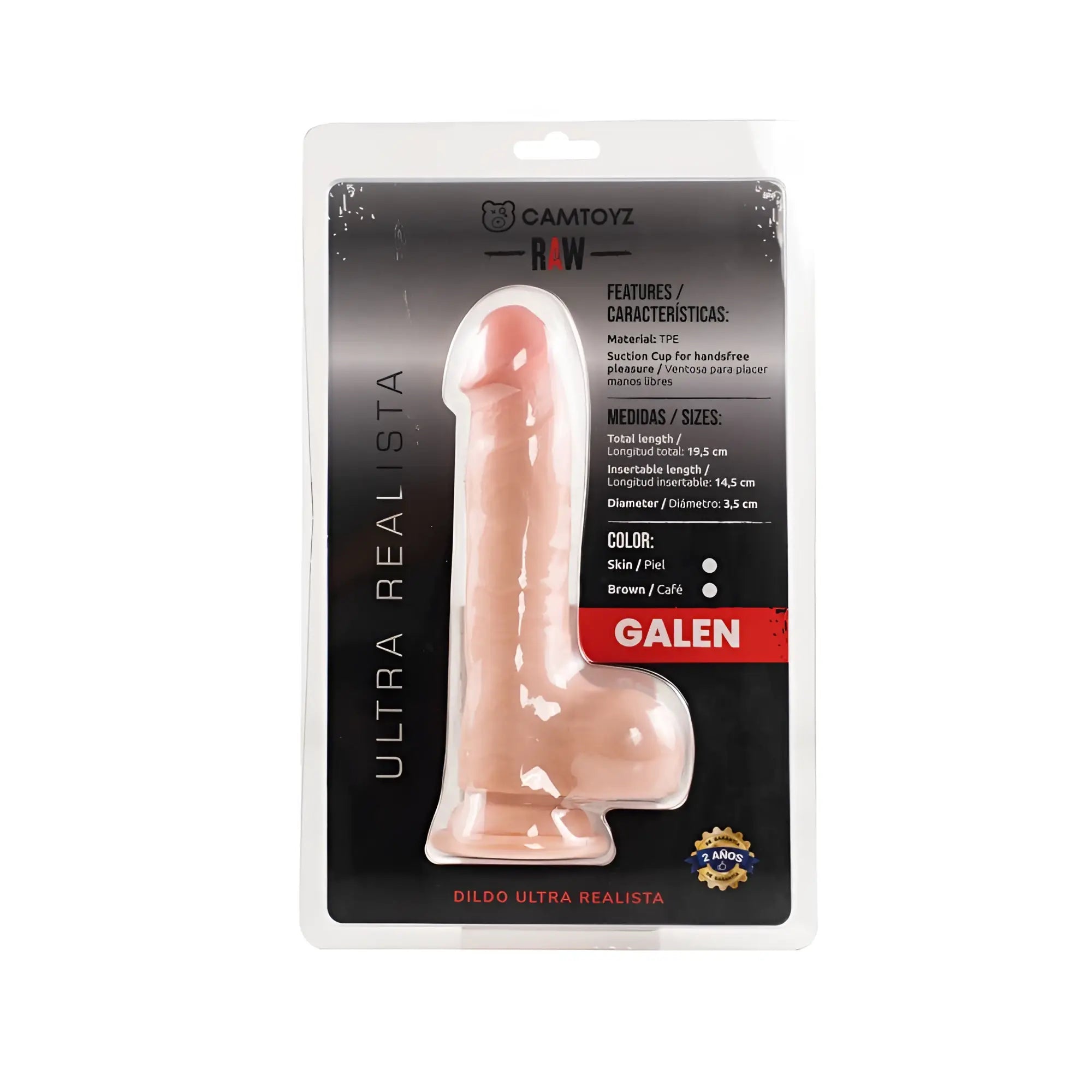 Camtoyz raw galen ultra realistic skin-colored dildo made of tpe with suction cup for hands-free use, 19.5 cm length