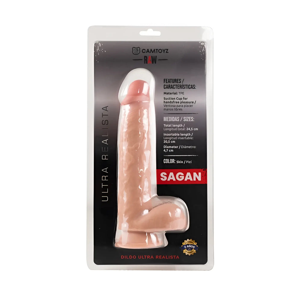 Sagan medium raw ultra realistic double layered dildo in skin-colored tpe with suction cup for hands-free pleasure