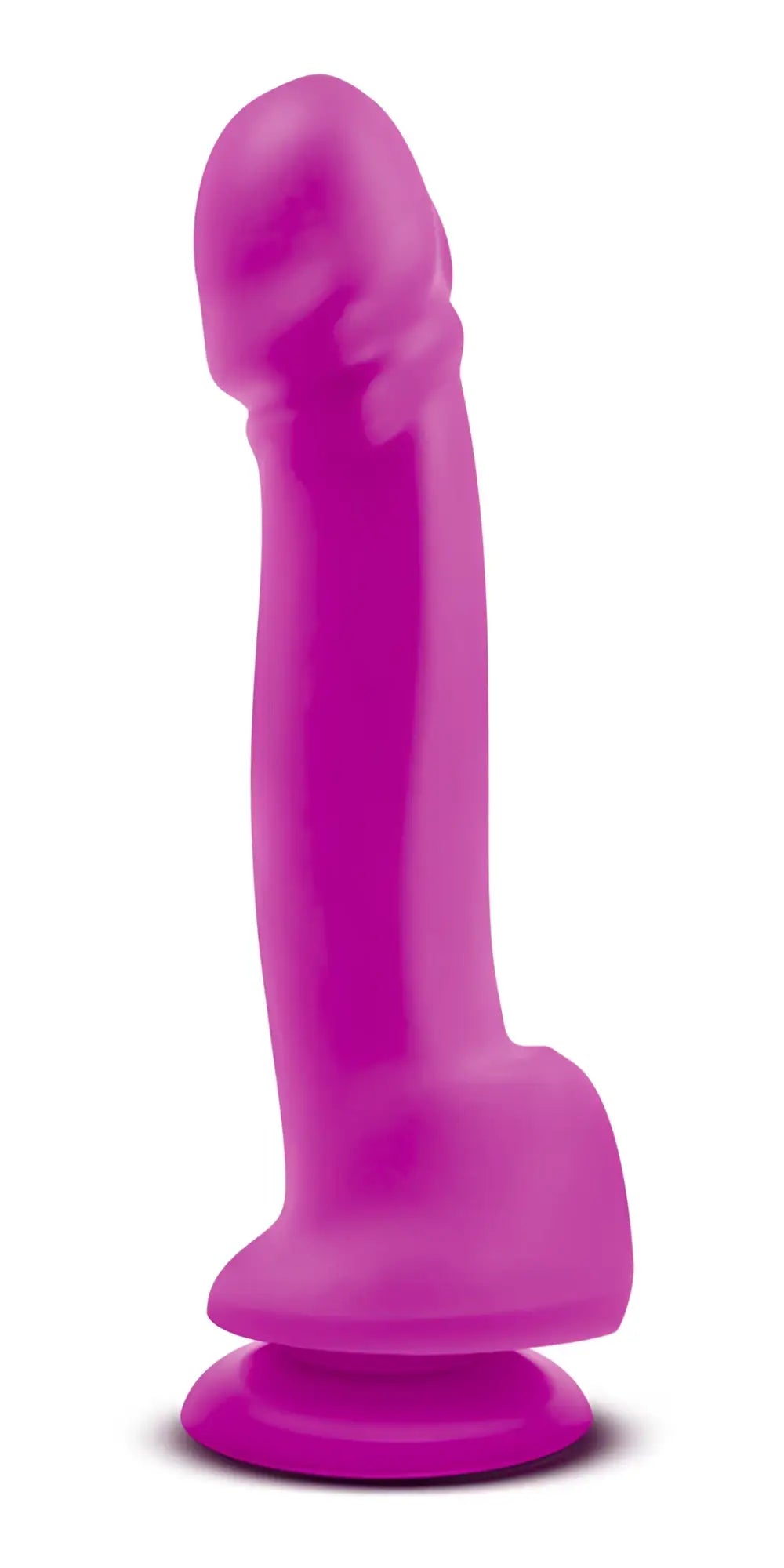 A vibrant magenta real nude sumo violet silicone toy with a smooth glossy finish and rounded base