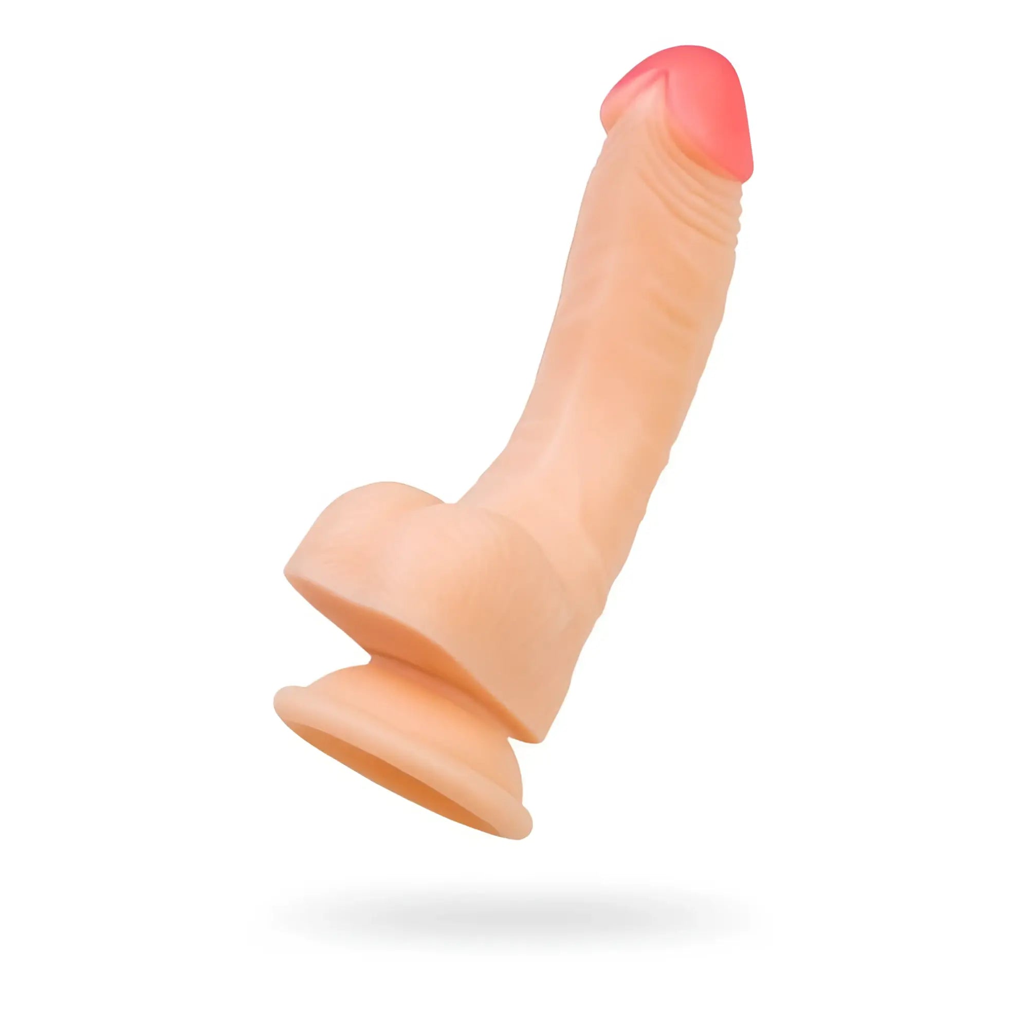 Beige silicone dildo with pink tip and textured surface from real stick realstick nude dildo nash