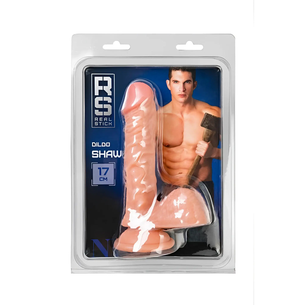 17 cm pink silicone dildo with realistic texture and base packaged in clear plastic from real stick realstick nude dildo shaw