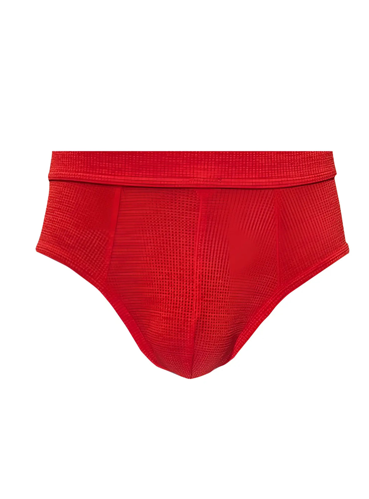Red relax jockstrap in red ribbed cotton briefs with a snug contoured fit front view