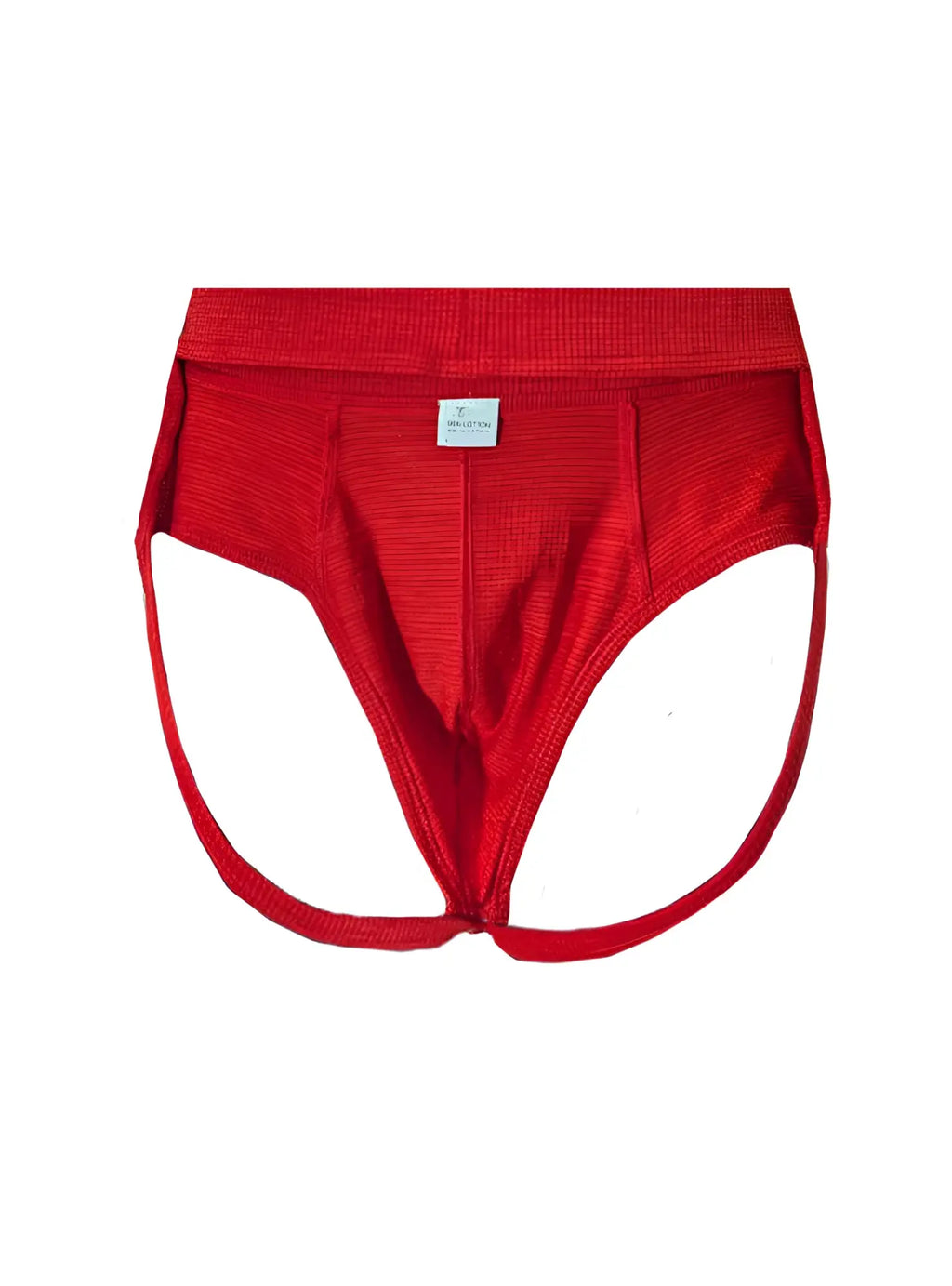 Red relax jockstrap briefs in red textured fabric with supportive waistband and side straps for comfort and support