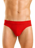 Red relax jockstrap briefs in red textured fabric with a ribbed waistband for comfortable support