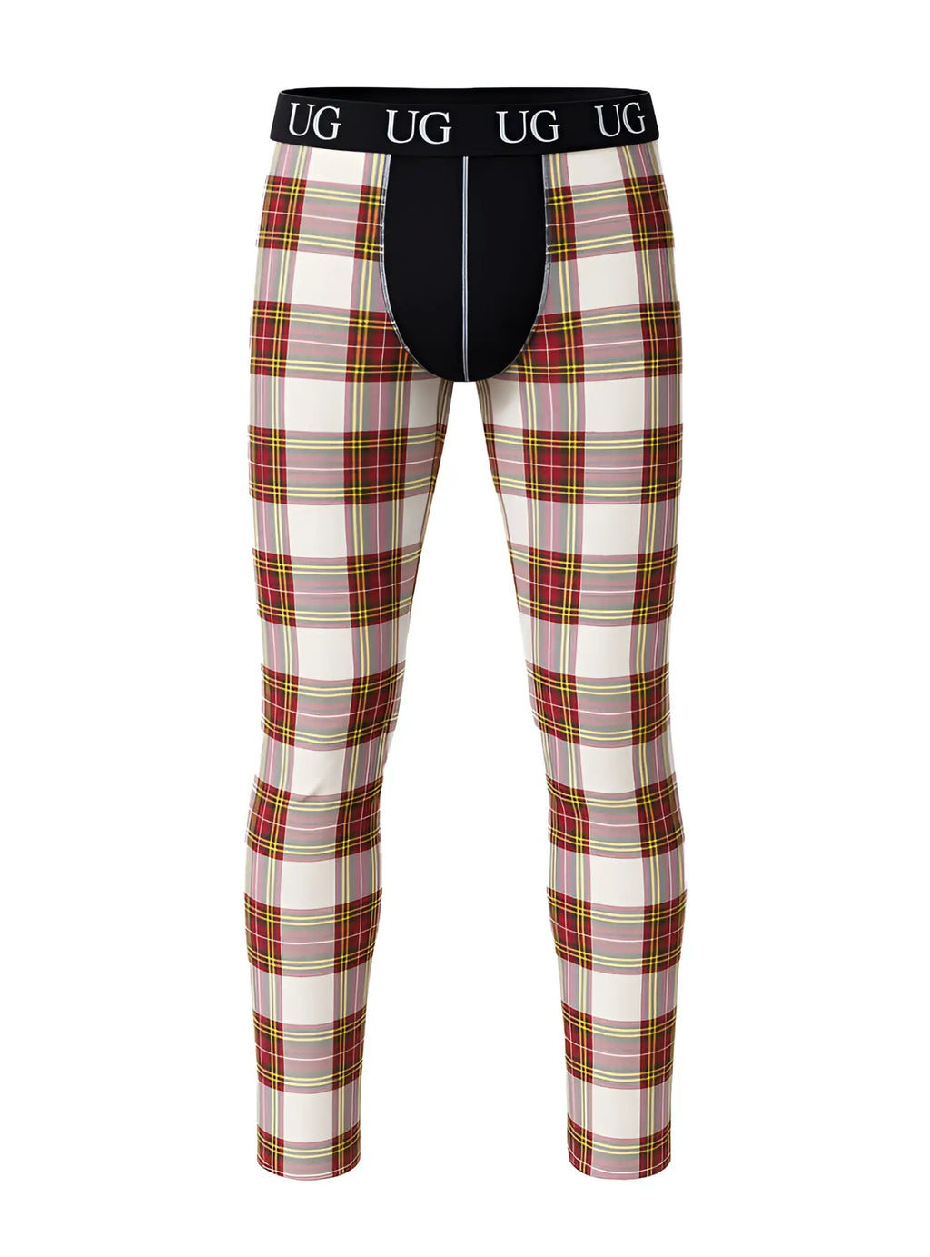 Relax contrast leggings with plaid pattern, black waistband featuring ug logo, and matching black inner panel