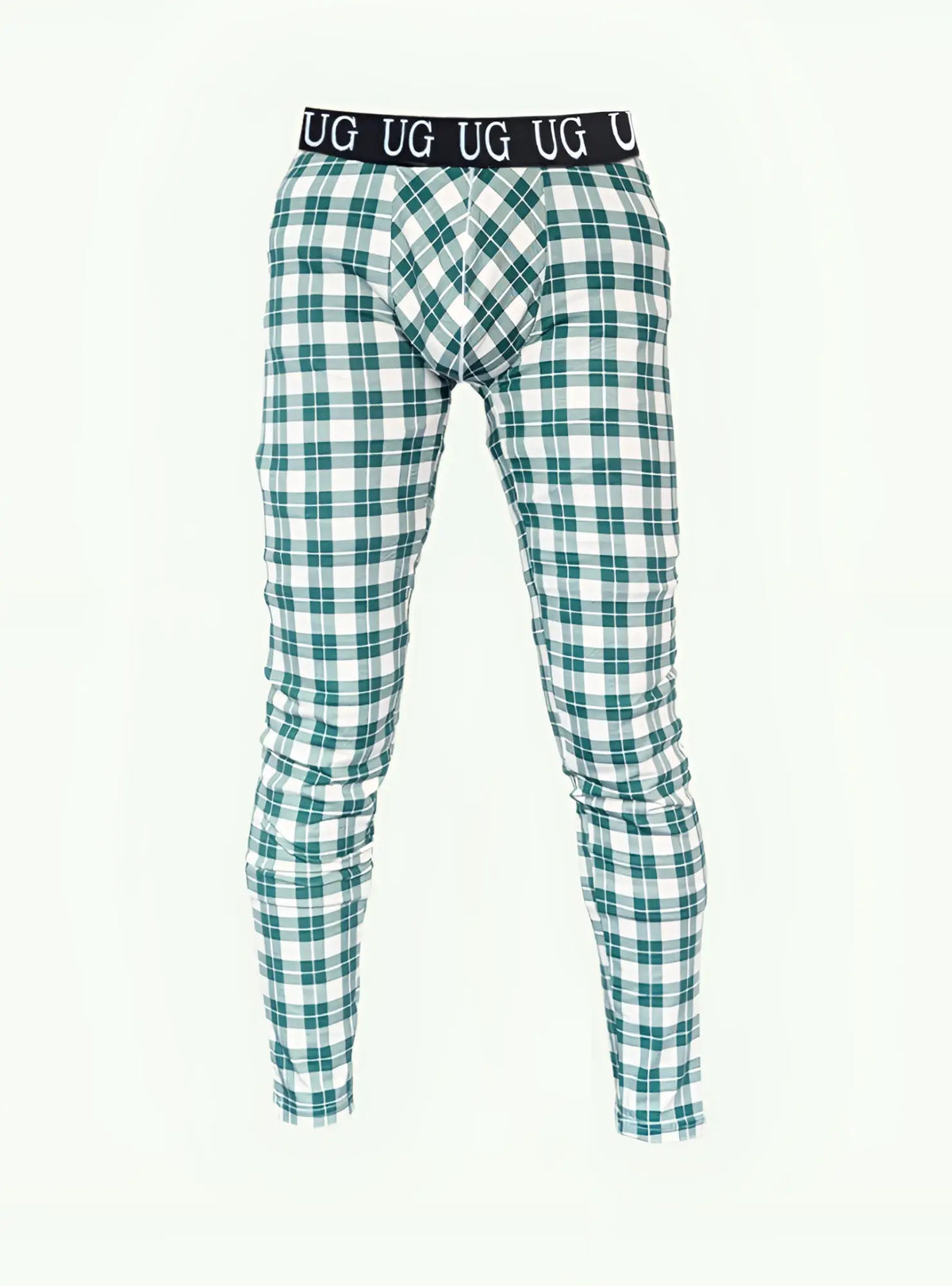 Green and white plaid Relax leggings with black logo waistband designed for comfortable everyday wear