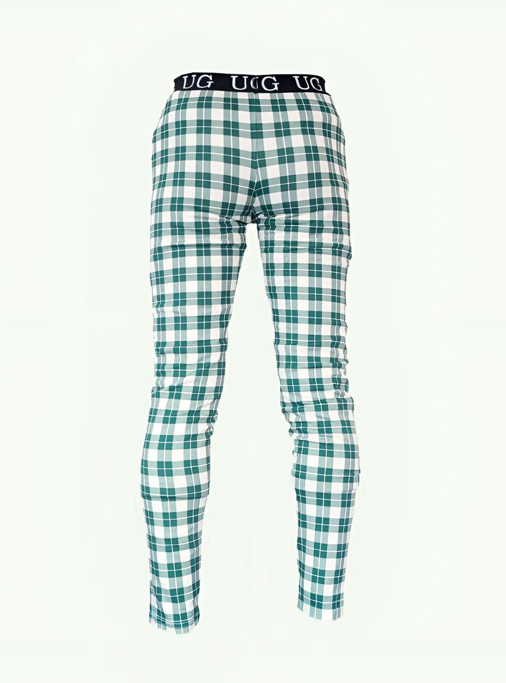 Green and white plaid ugg menâ€™s relax leggings with black waistband featuring the brand logo