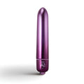 Purple metallic Rocks Off Boudoir Parlour Prince bullet vibrator with sleek smooth finish and engraved logo near base