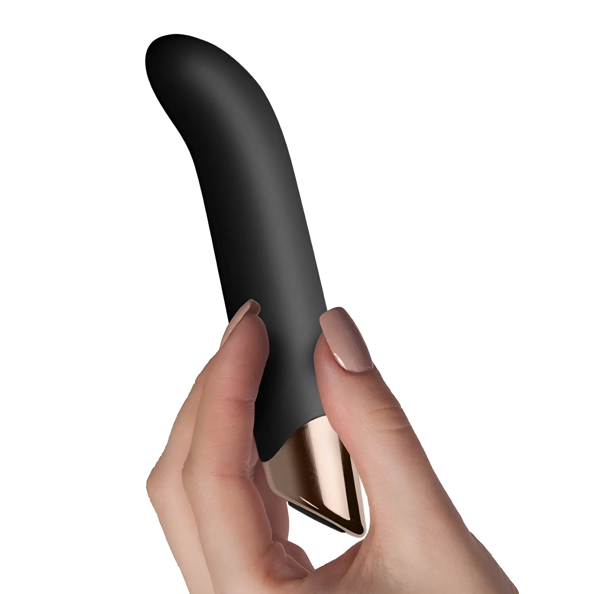 Rocks off chaiamo g black black and rose gold silicone vibrato wand with sleek curved design