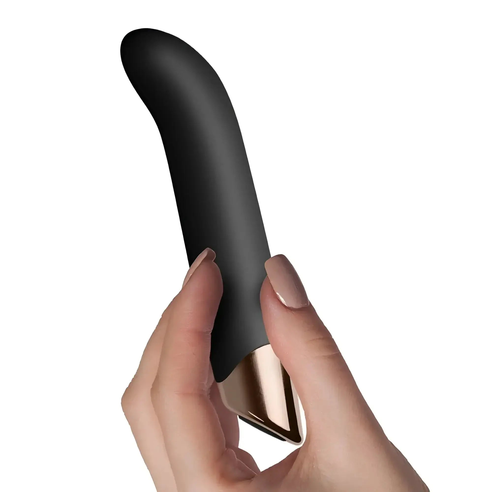 Rocks off chaiamo g black black and rose gold silicone vibrato wand with sleek curved design