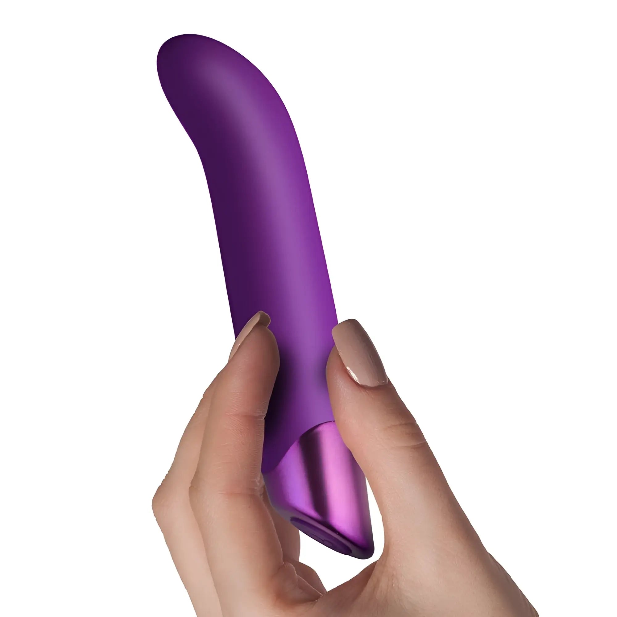 Purple silicone vibratory toy with a metallic purple base from Rocks Off Chaiamo G for personal pleasure use