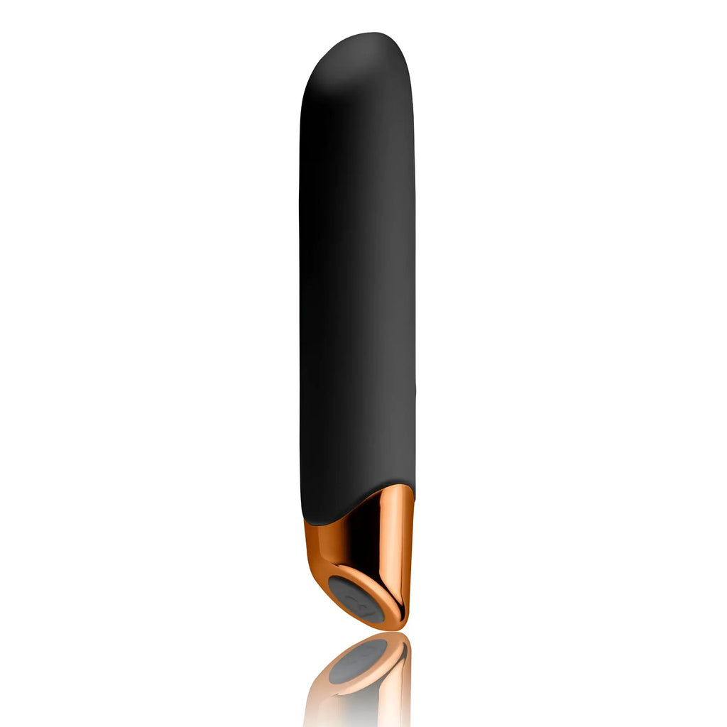 Rocks off chaiamo rechargeable black wireless vibrator in black and rose gold with sleek ergonomic design
