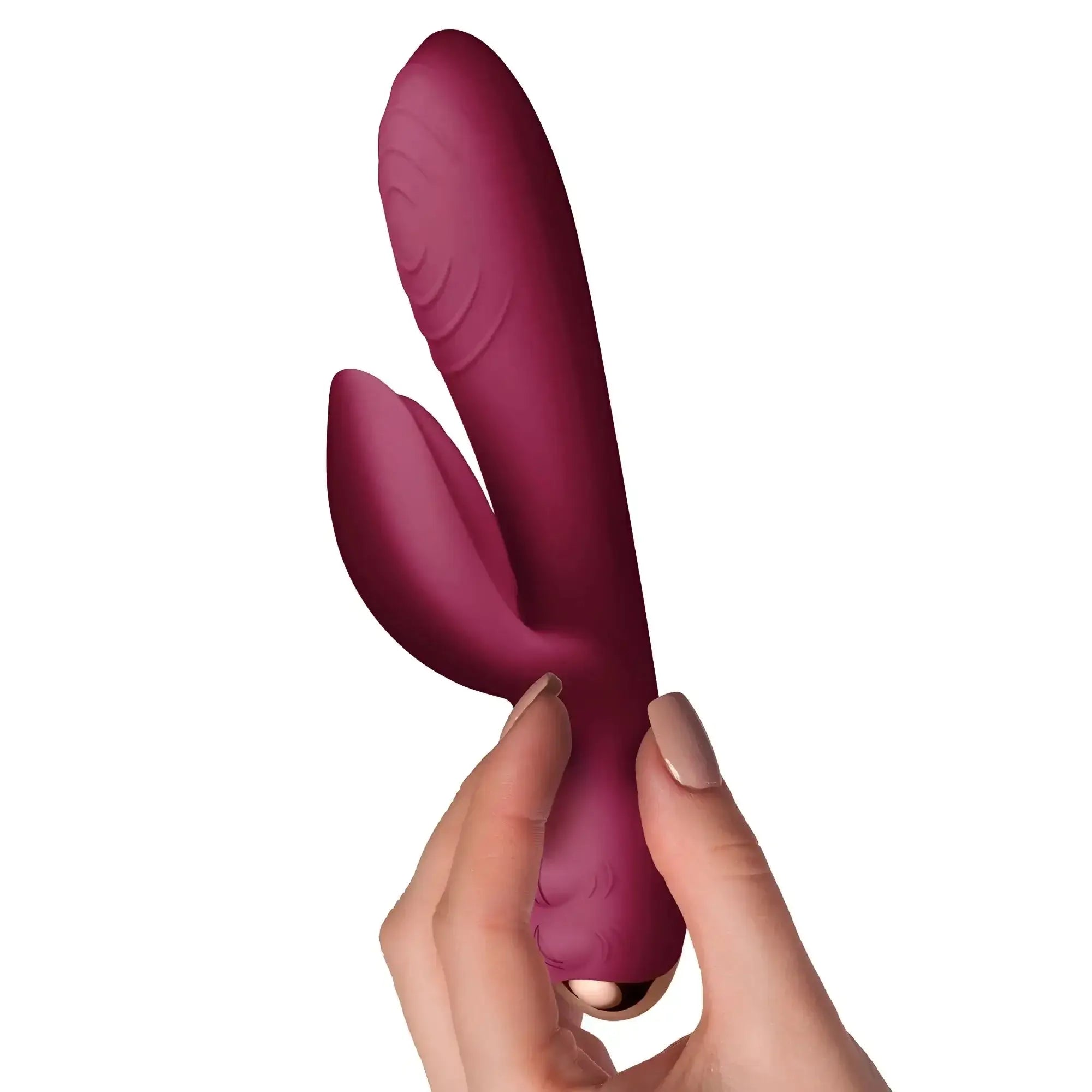 A sleek deep magenta rocks off every girl rabbit vibrator in silicone with smooth curved design and textured ridges