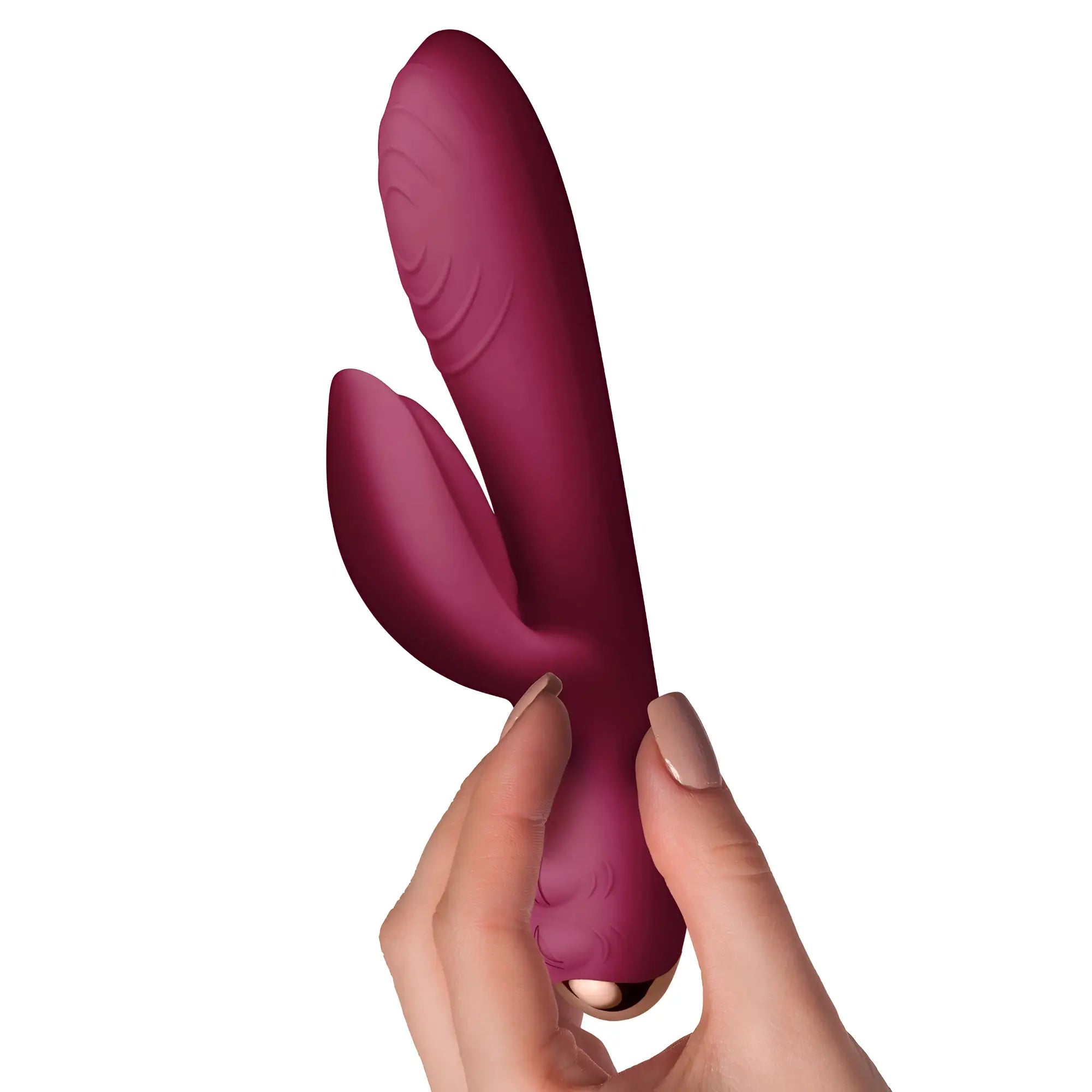 A sleek deep magenta rocks off every girl rabbit vibrator in silicone with smooth curved design and textured ridges