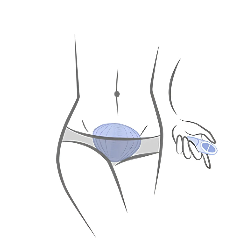 Blue textured oval-shaped silicone rechargeable internal contraceptive device held in hand from rocks off niya 5 massager