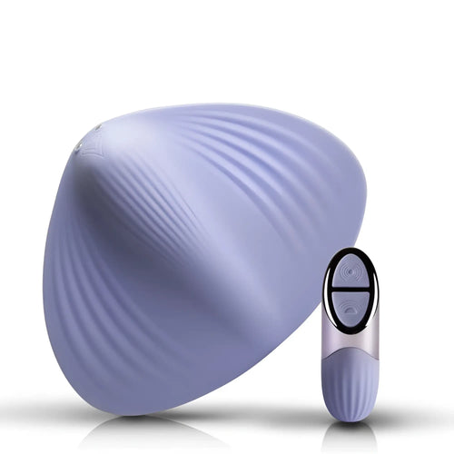 Lavender shell-shaped silicone vibrator with matching remote control rocks off niya 5 rechargeable massager
