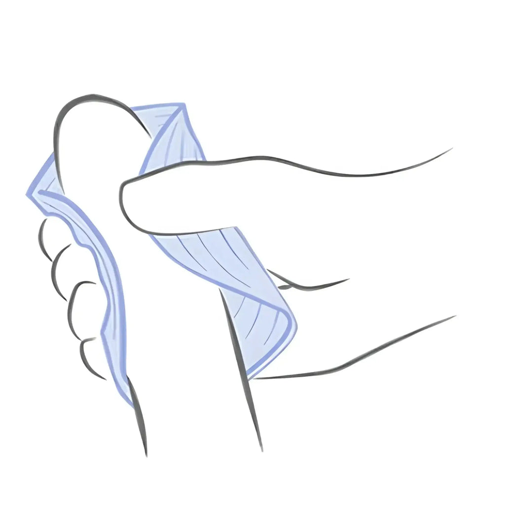 Blue microfiber cleaning cloth held in hand for rocks off niya 5 silicone rechargeable massager maintenance