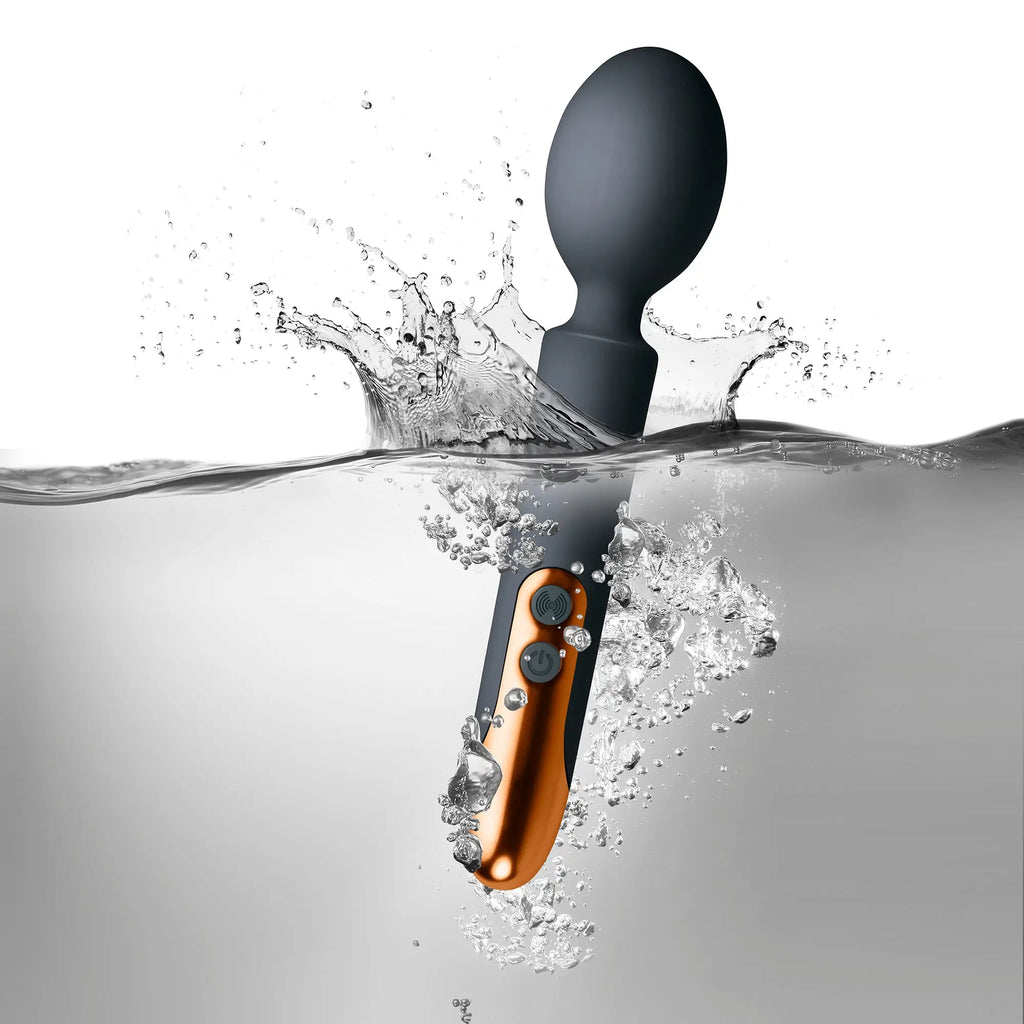 Rocks Off Oriel rechargeable wand in black and copper with sleek ergonomic design for personal vibration use