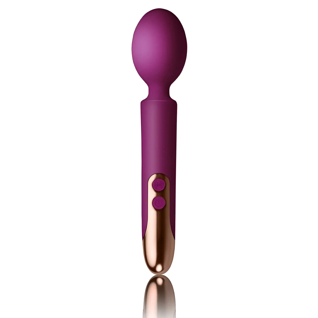 Rocks off oriel rechargeable wand fuchsia in purple and rose gold with smooth rounded head and two control buttons