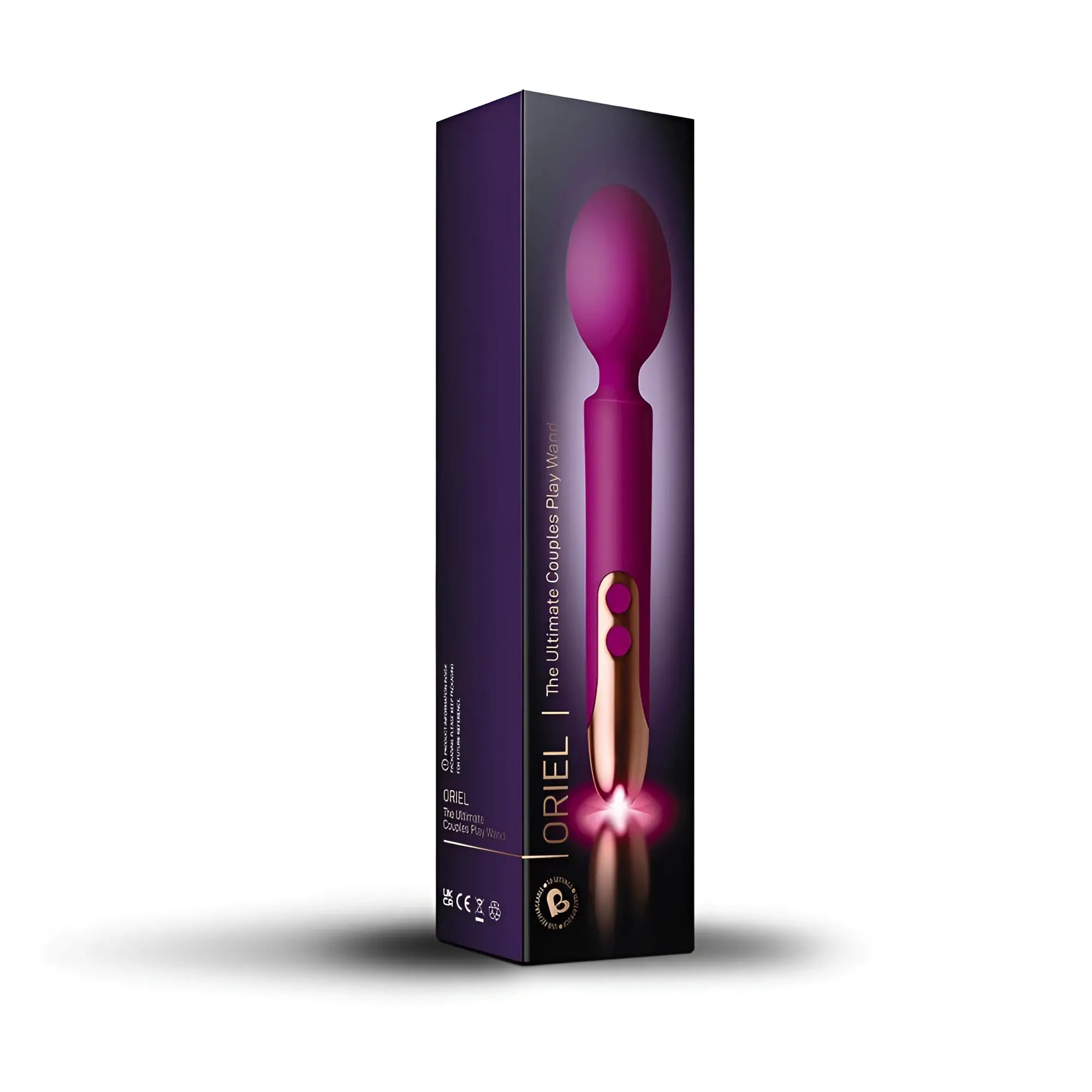 Purple and rose gold rocks off oriel rechargeable couples play wand in sleek packaging for intimate use