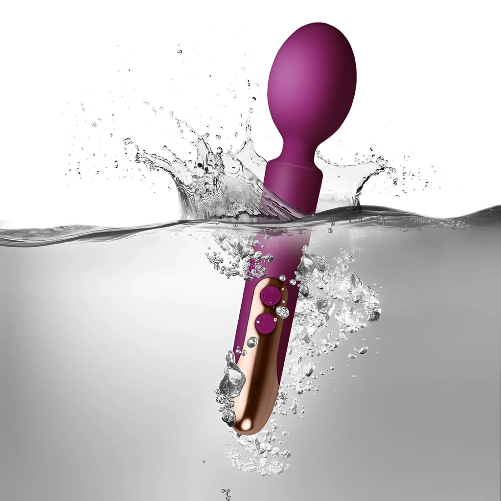 Rocks off oriel rechargeable wand fuchsia in purple and rose gold with smooth rounded head and textured grip
