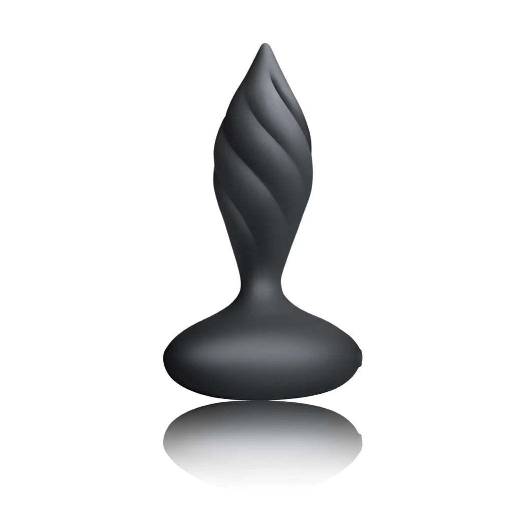 Black silicone rocks off petite sensation desire butt plug with twisted tapered design and smooth rounded base