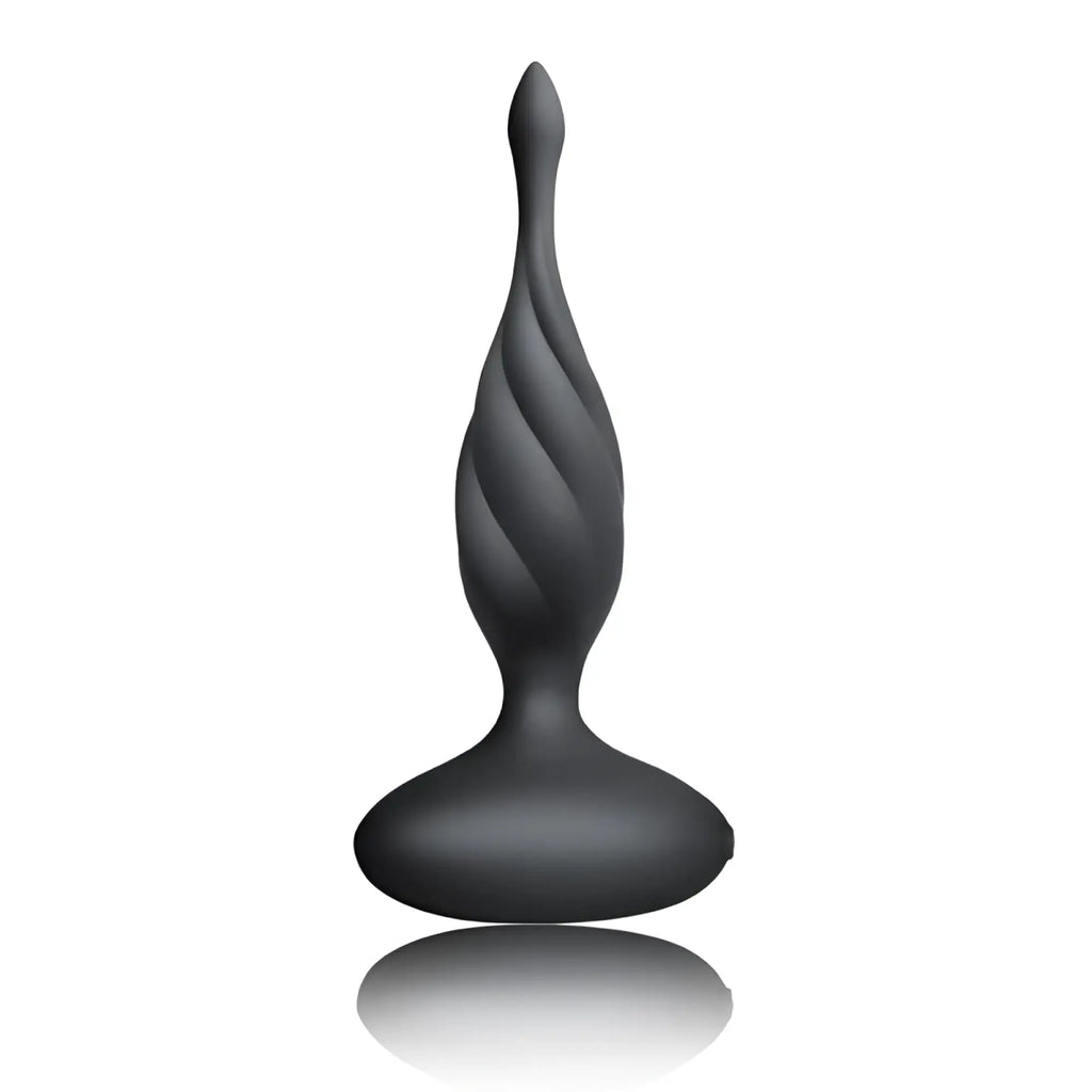 Black silicone anal plug with twisted tapered design and rounded base from rocks off petite sensation discover w remote