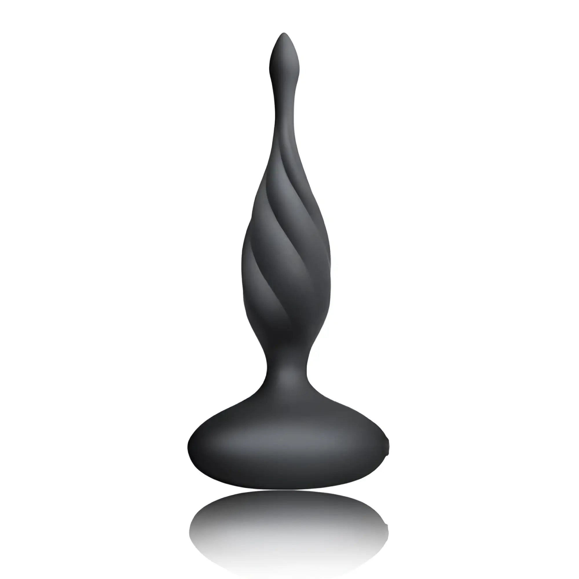 Black silicone anal plug with twisted tapered design and rounded base from rocks off petite sensation discover w remote