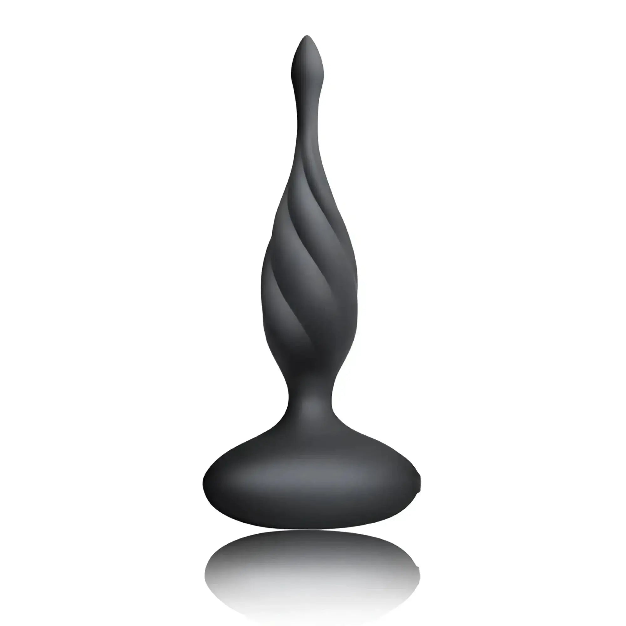 Black silicone anal plug with twisted tapered design and rounded base from rocks off petite sensation discover w remote