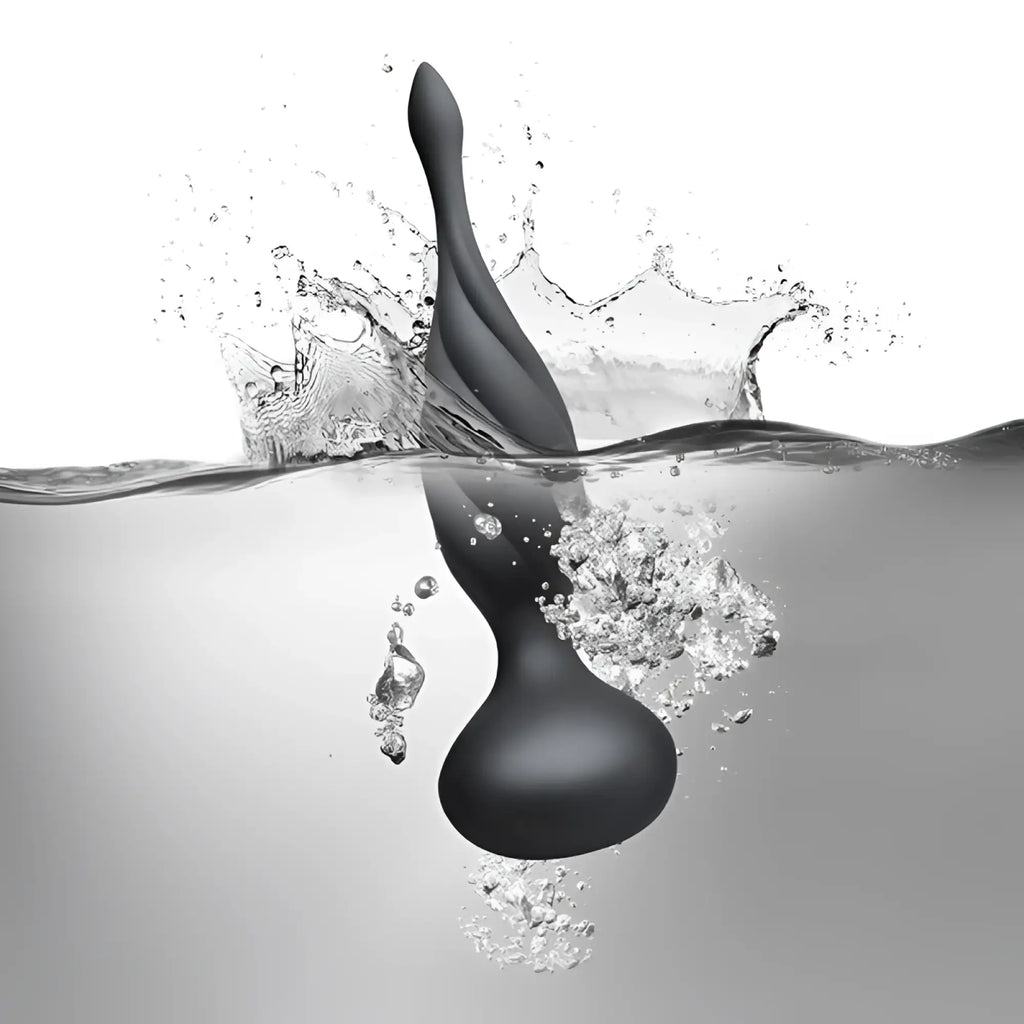 Black silicone water-resistant Rocks Off Petite Sensation Discover butt plug with sleek ergonomic design and remote control