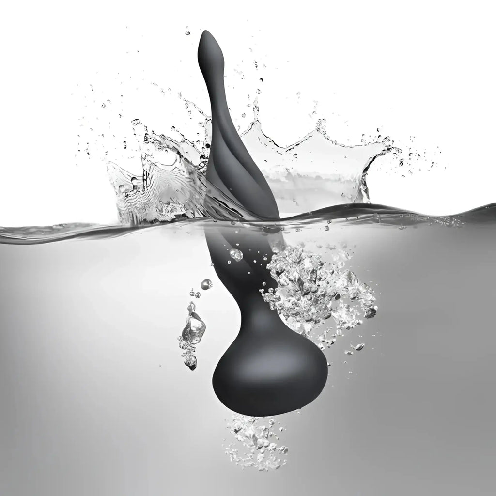 Black silicone water-resistant Rocks Off Petite Sensation Discover butt plug with sleek ergonomic design and remote control