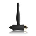 Black silicone anal plug rocks off petite sensations teazer with gold metal connector and engraved eye design on base