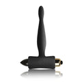 Black silicone anal plug rocks off petite sensations teazer with gold metal connector and engraved eye design on base