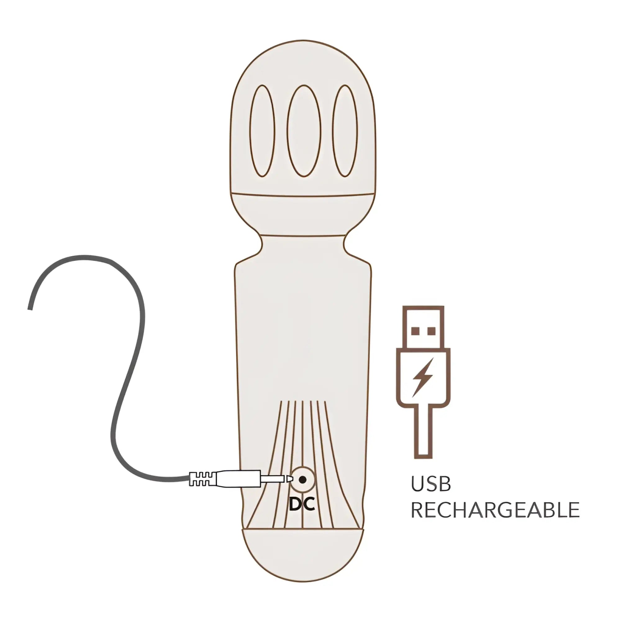 Usb rechargeable microphone with sleek light gray silicone body and three oval vents for rocks off rechargeable mini wand azalea red