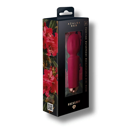 Rocks off rechargeable 16 mode silicone mini wand in vibrant fuchsia with metallic gold base and textured grip