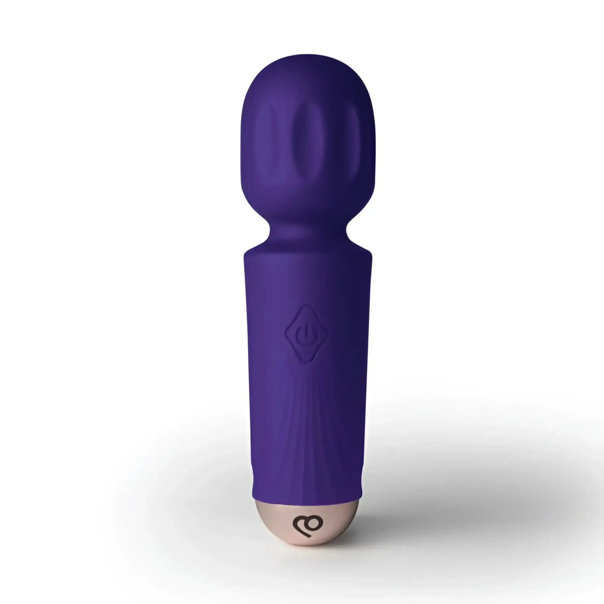 Purple silicone-wrapped rocks off rechargeable 16 mode mini wand vibrator with rounded head and textured grip handle