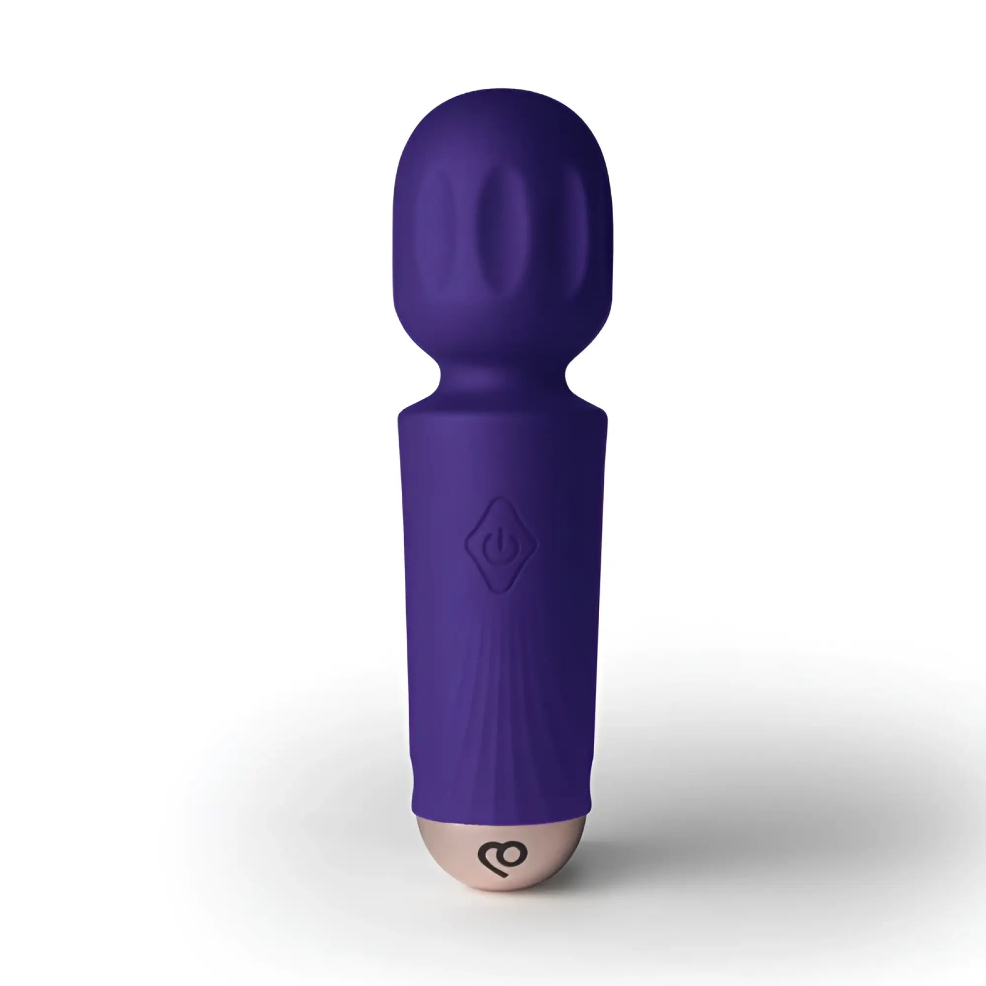 Purple silicone-wrapped rocks off rechargeable 16 mode mini wand vibrator with rounded head and textured grip handle
