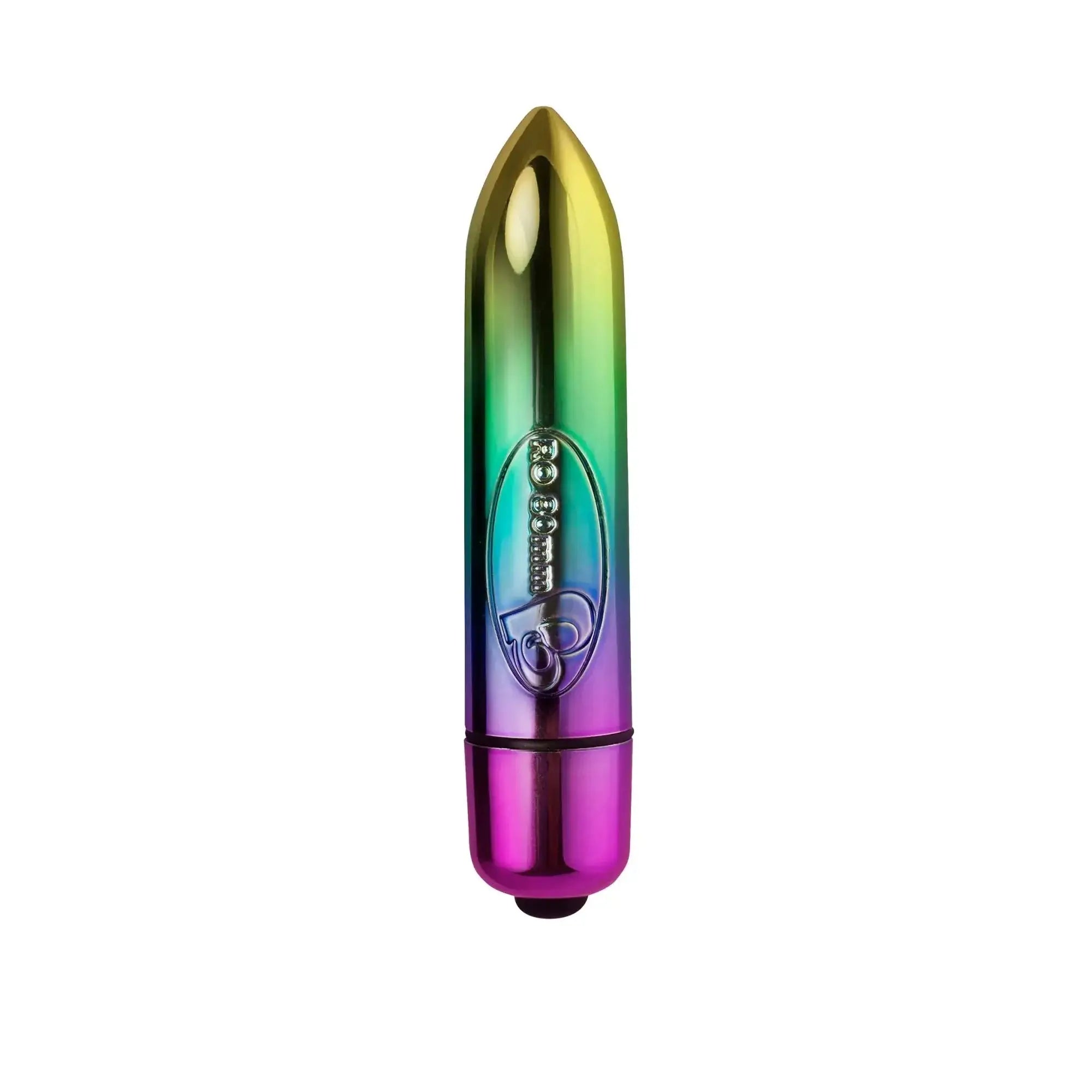 Rocks off ro-80mm 7 speed rainbow vibrating bullet is a metallic rainbow lipstick-shaped vibrator with a sleek glossy finish