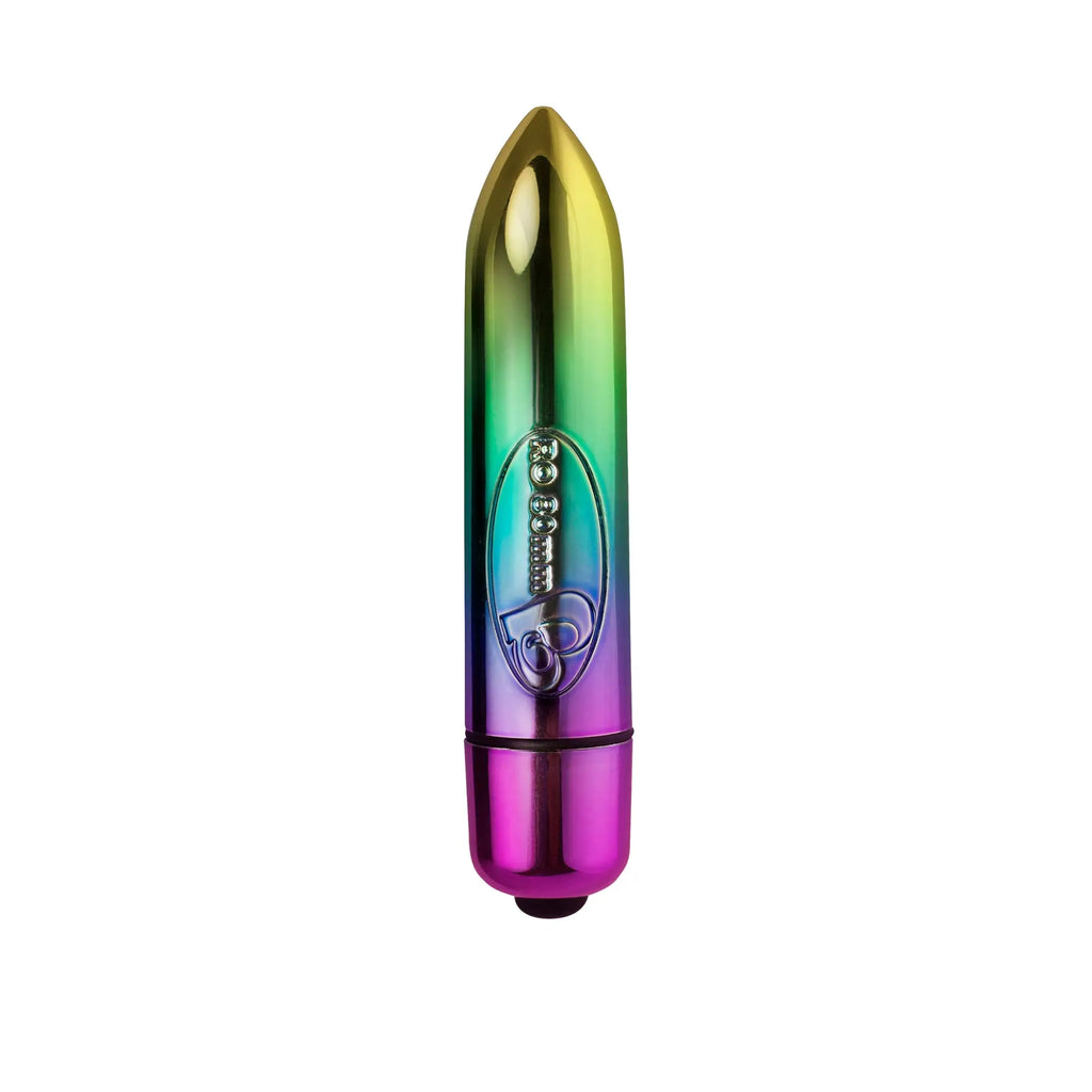 Rocks off ro-80mm 7 speed rainbow vibrating bullet is a metallic rainbow lipstick-shaped vibrator with a sleek glossy finish