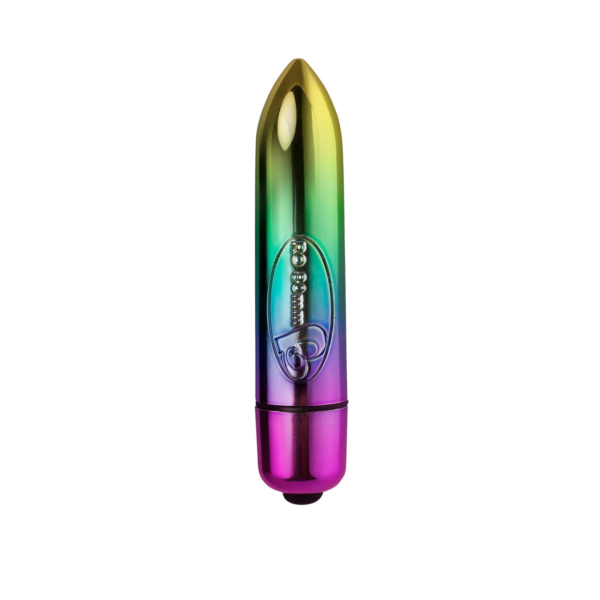 Rocks off ro-80mm 7 speed rainbow vibrating bullet is a metallic rainbow lipstick-shaped vibrator with a sleek glossy finish