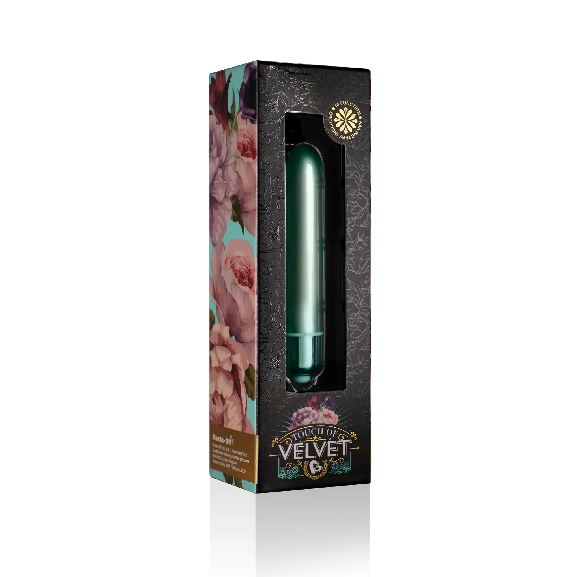 Rocks off ro-90 touch of velvet aqua lily in emerald green with a sleek curved metallic body and subtle texture