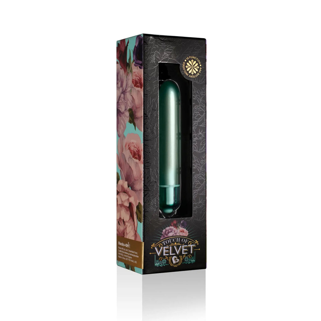 Rocks off RO 90 touch of velvet aqua lily with emerald green sleek curved body metallic finish and subtle texture