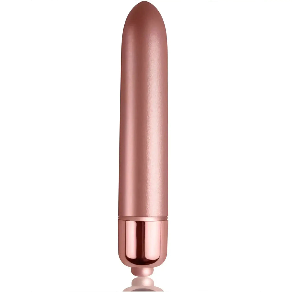 Rose gold rocks off ro 90 touch of velvet rose bloom sleek smooth textured vibrating toy with rounded tip